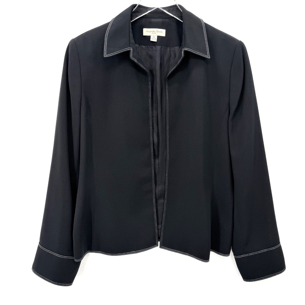 Vintage Contrast Stitch Jacket Size 12 Black Office Siren Minimalist Chic